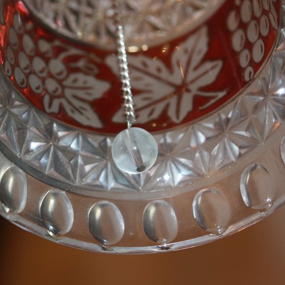 Vtg K & M Ruby Red Flashed Grapes & Leaves Glass Bell Original Sticker - Picture 4 of 4